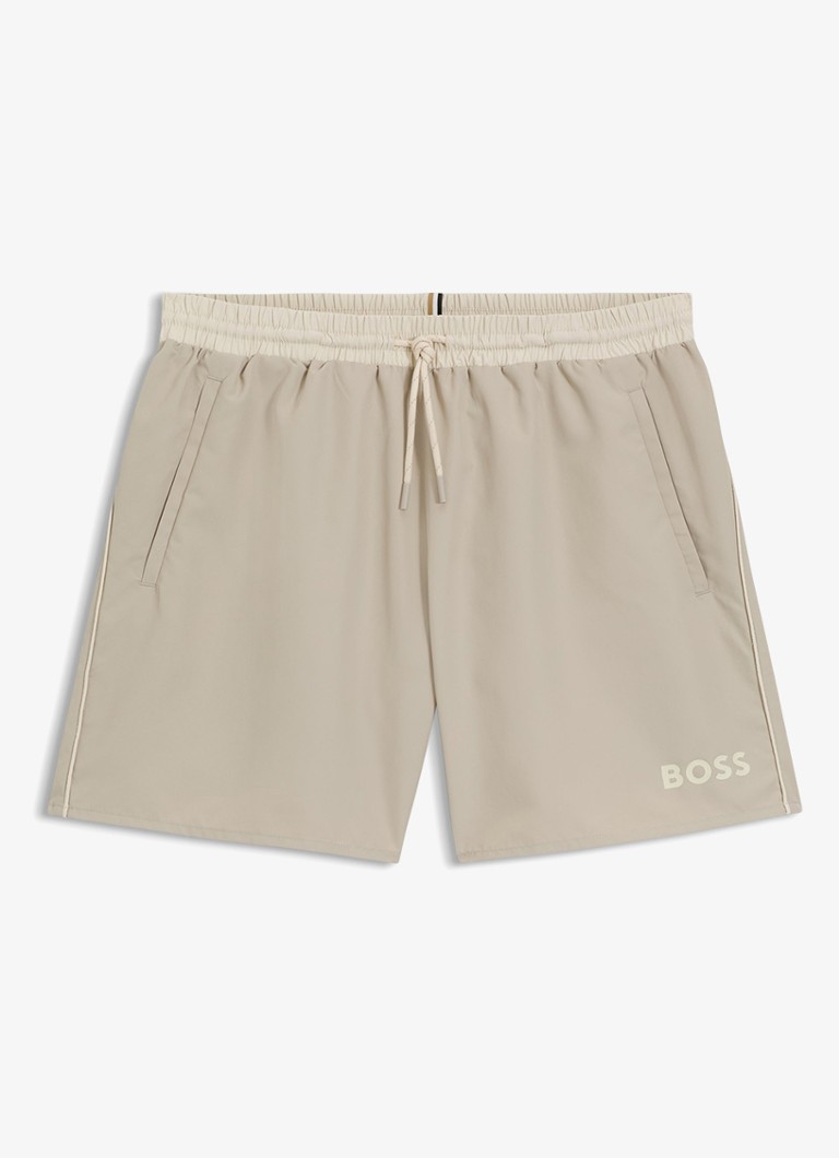 BOSS Heren Zwemshorts met steekzakken en logo in de kleur Light Beige-274 / Beige