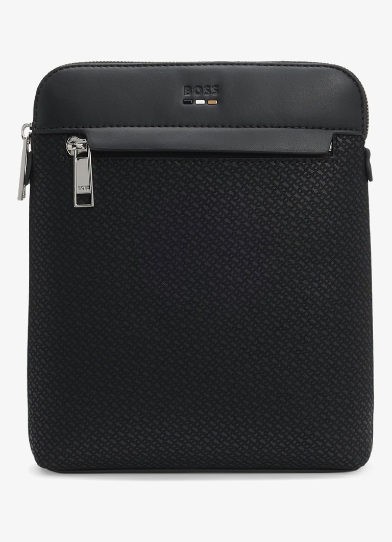 BOSS Heren Ray_MP_Envelope crossbodytas met logoprint in de kleur Black-001 / Zwart
