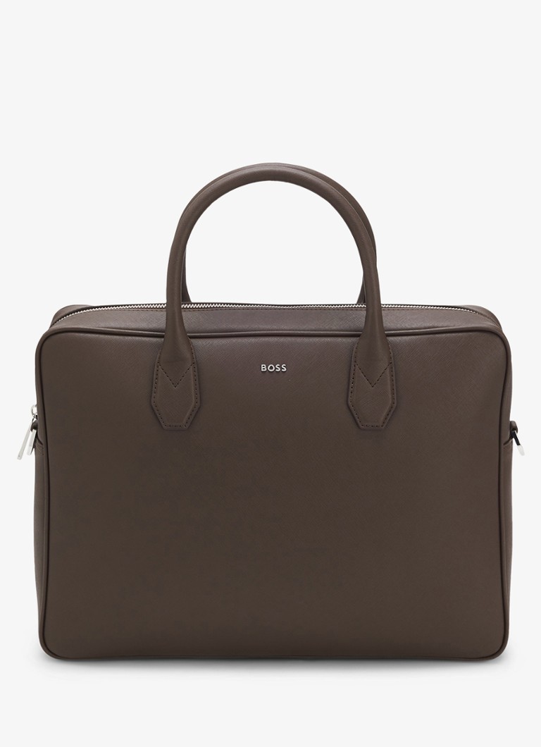 BOSS Heren Businesstas van leer in de kleur Dark Brown-209 / Bruin