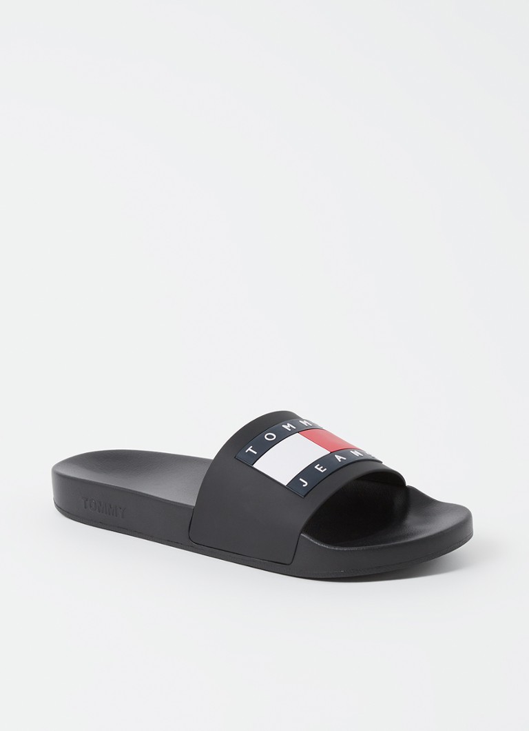 Tommy Hilfiger Heren Essential slipper met logo in de kleur Zwart
