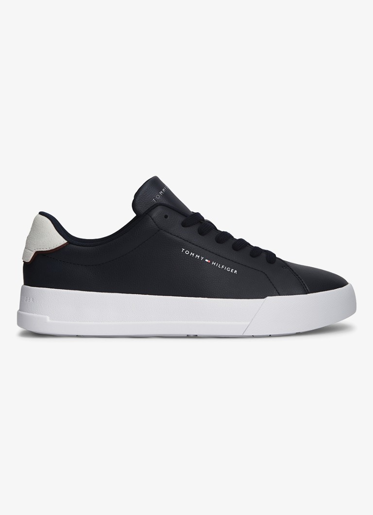 Tommy Hilfiger Heren Sneakers van leer in de kleur Donkerblauw