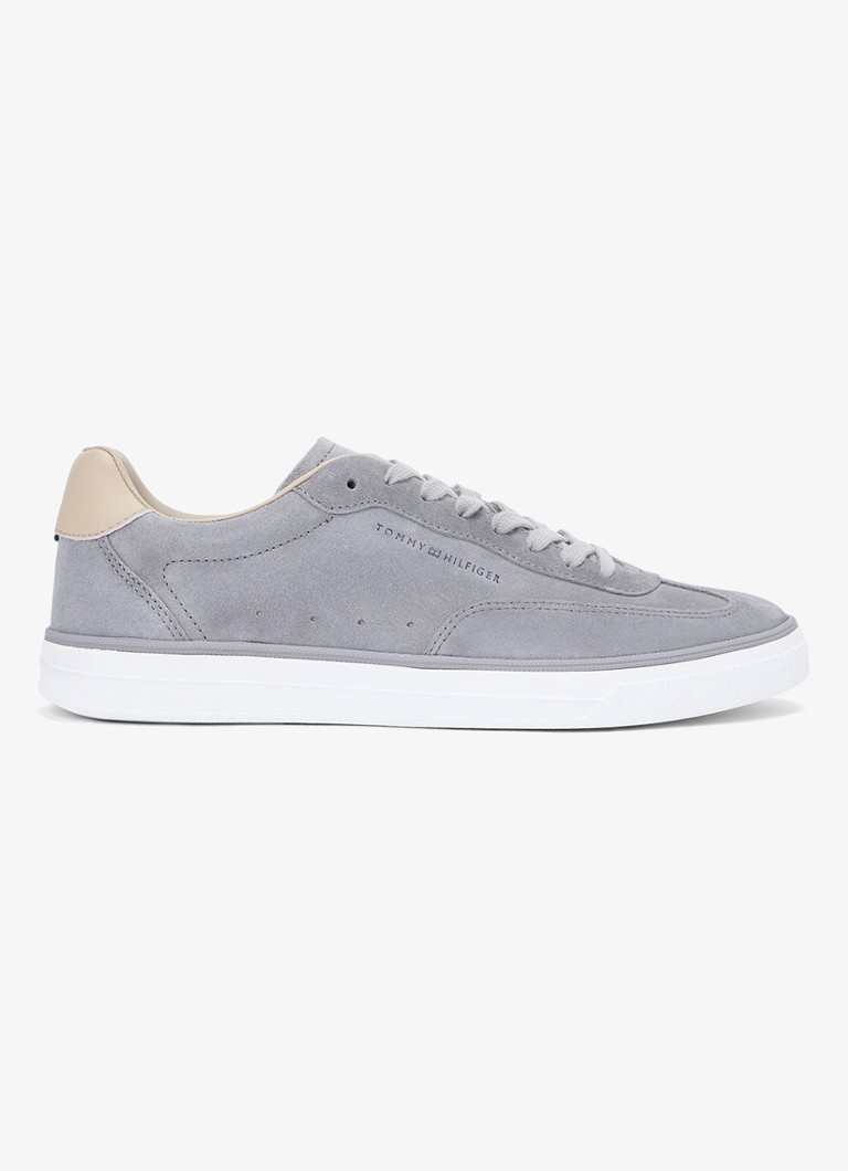 Tommy Hilfiger Heren Sneaker van suède met logo in de kleur Licht grijs