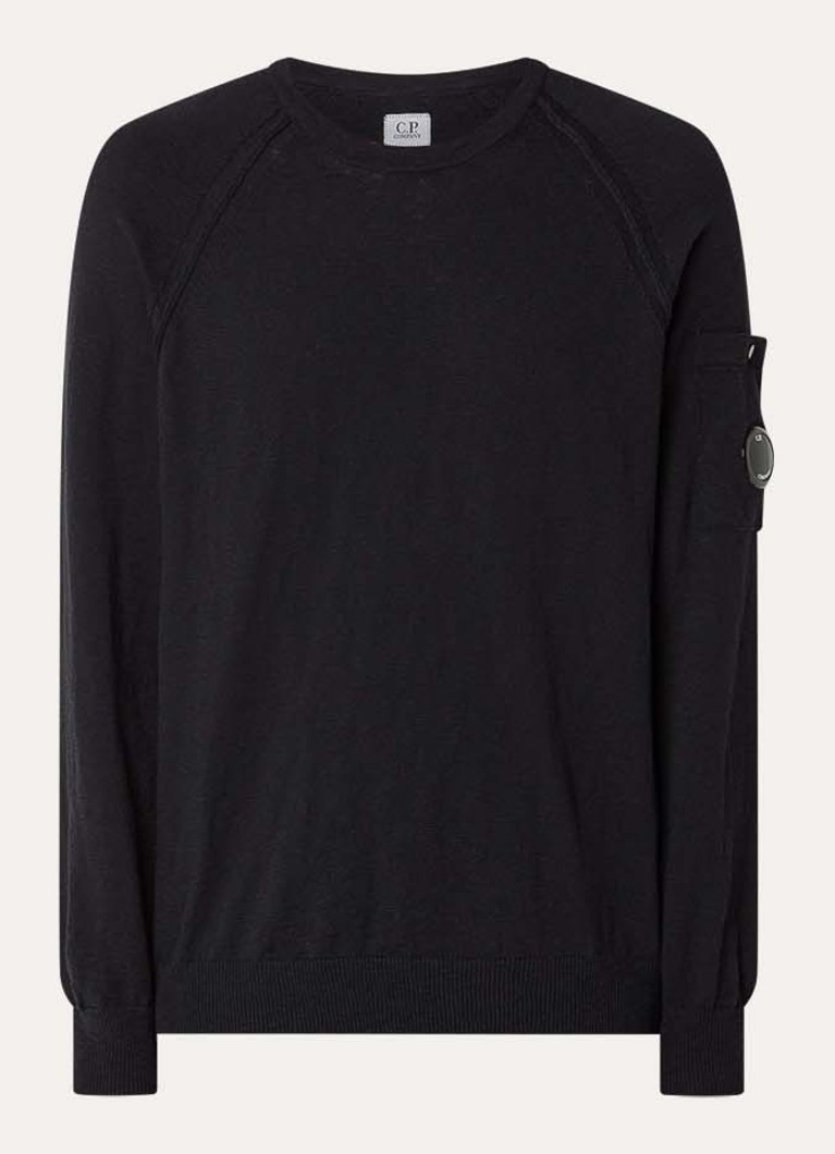 C.P. Company Heren Fijngebreide pullover met logo in de kleur Zwart, maat: XL