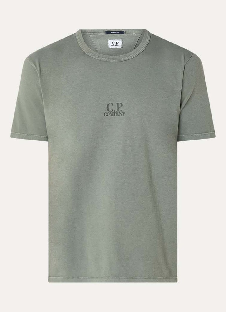 C.P. Company Heren T-shirt met logo en verwassen afwerking in de kleur Olijfgroen, maat: M