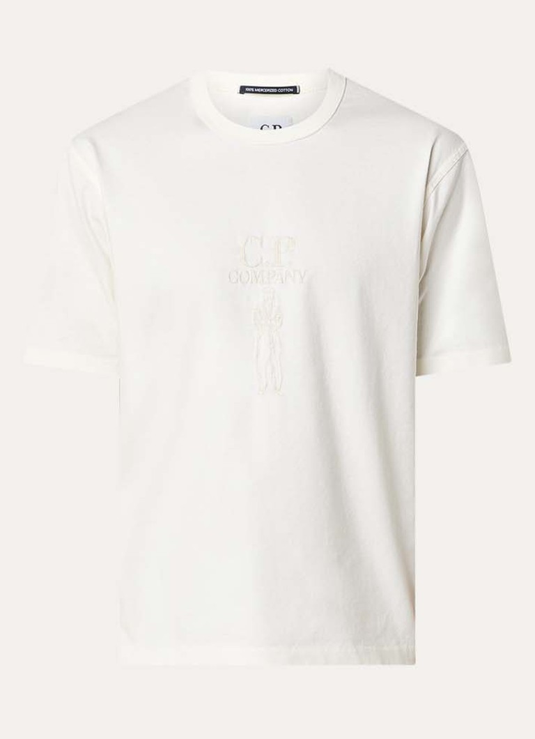 C.P. Company Heren Twisted T-shirt met logoborduring in de kleur Vanillegeel, maat: XL