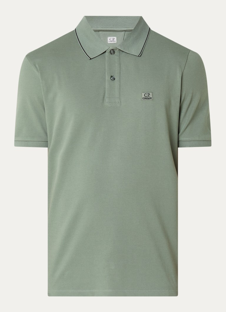 C.P. Company Heren Regular fit polo met logo in de kleur Olijfgroen, maat: L