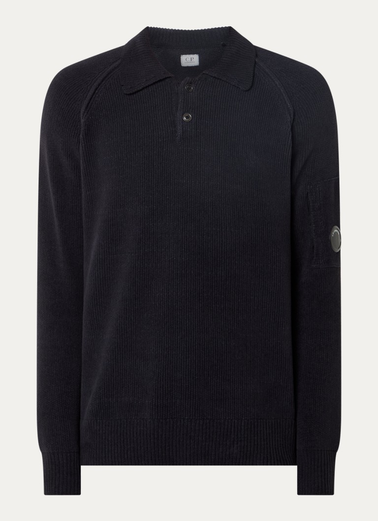 C.P. Company Heren Chenille grofgebreide trui met logo in de kleur Blauw, maat: M