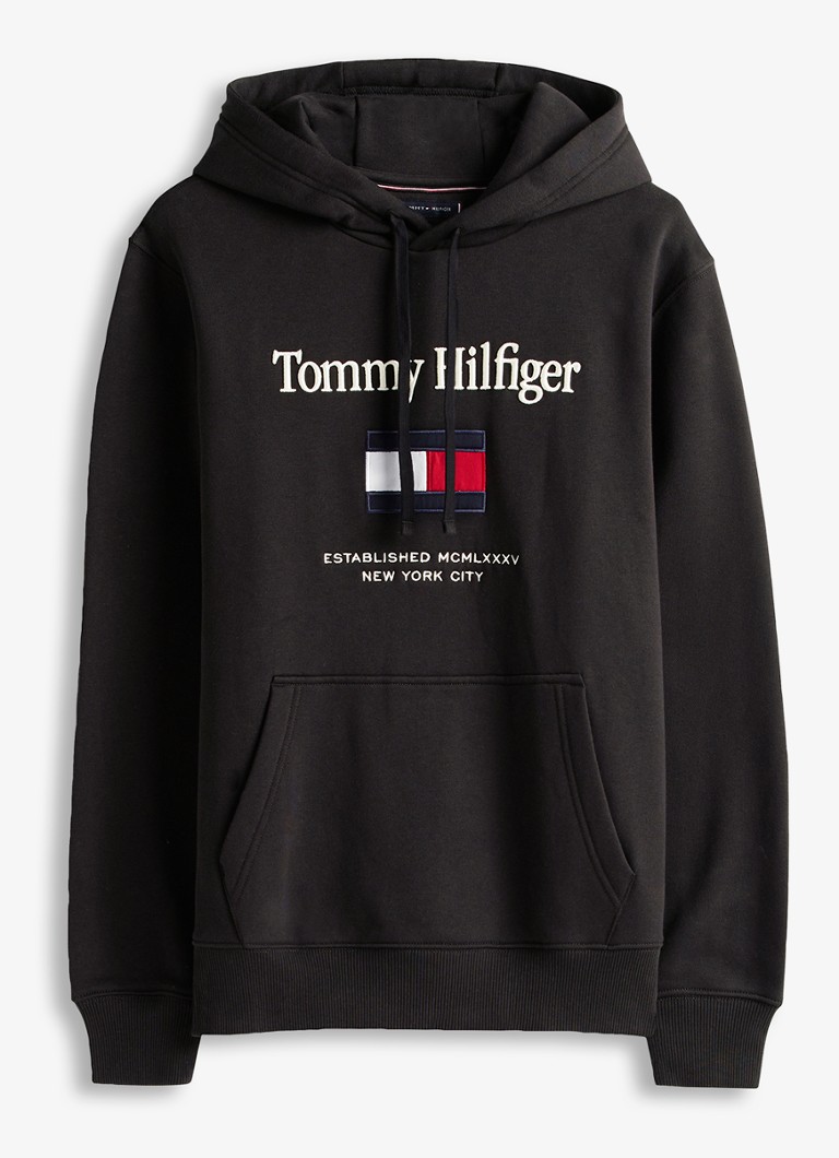 Tommy Hilfiger Heren Hoodie met logoborduring in de kleur Zwart
