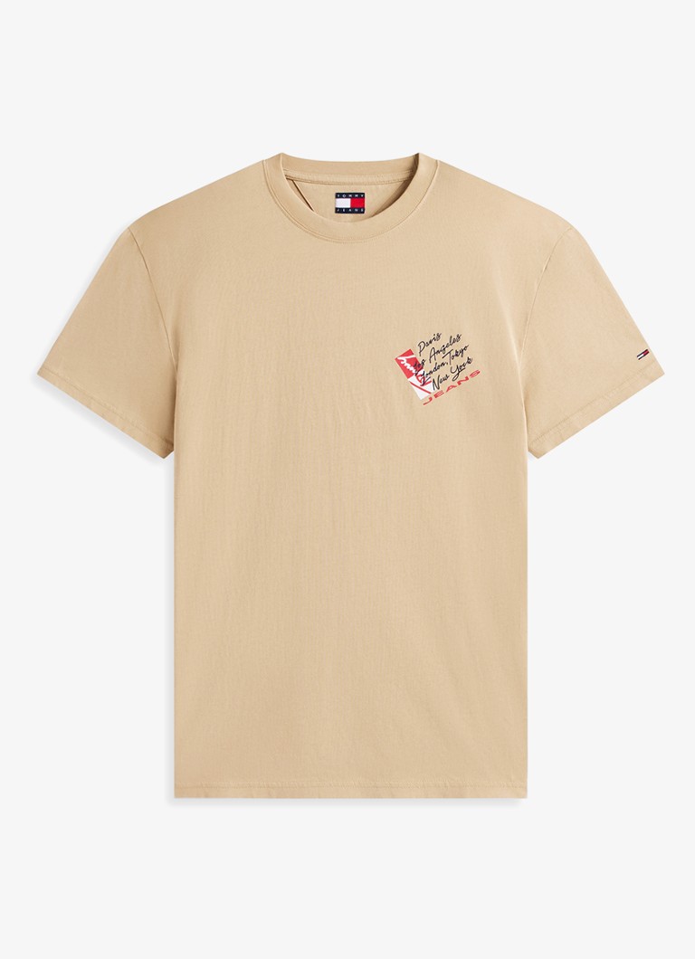 Tommy Hilfiger Heren T-shirt met logo- en backprint in de kleur Beige