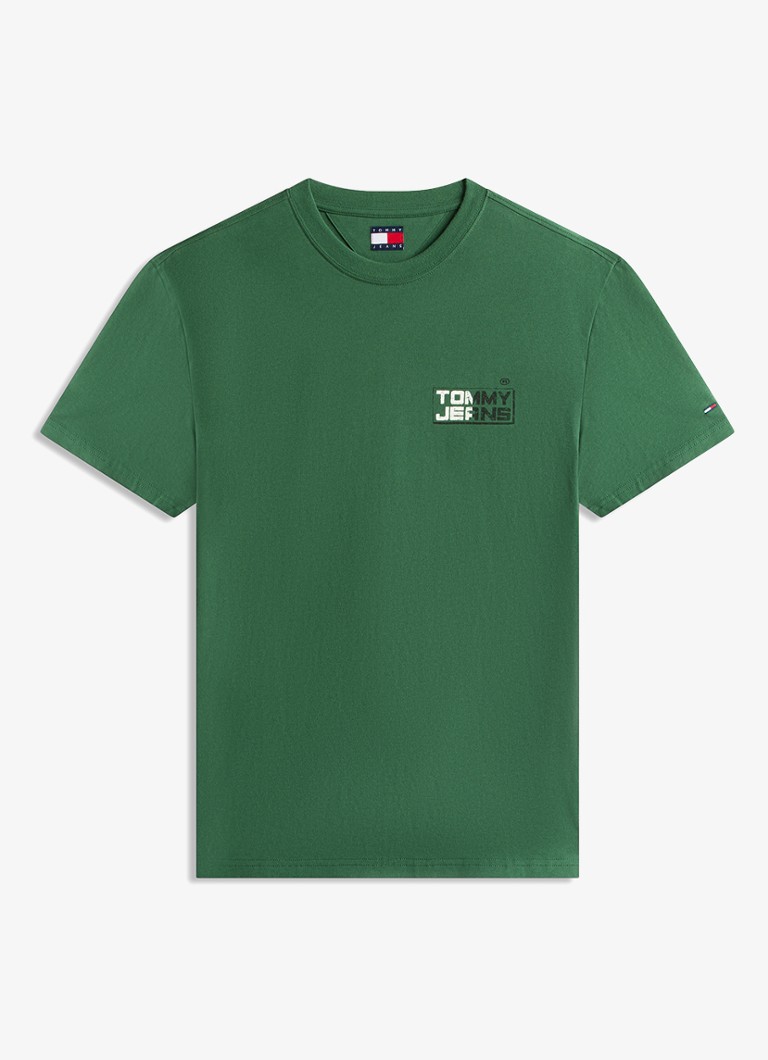 Tommy Hilfiger Heren T-shirt met logo- en backprint in de kleur Donkergroen
