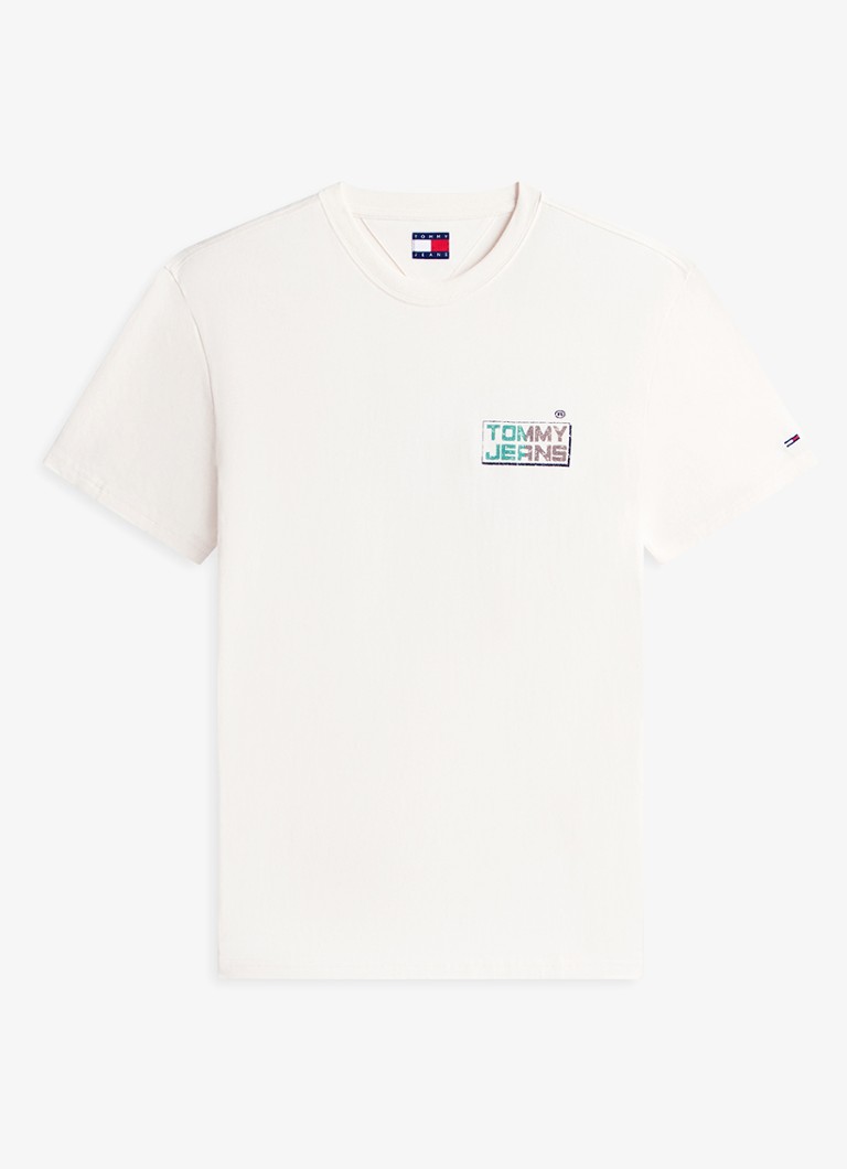 Tommy Hilfiger Heren T-shirt met logo- en backprint in de kleur Beige