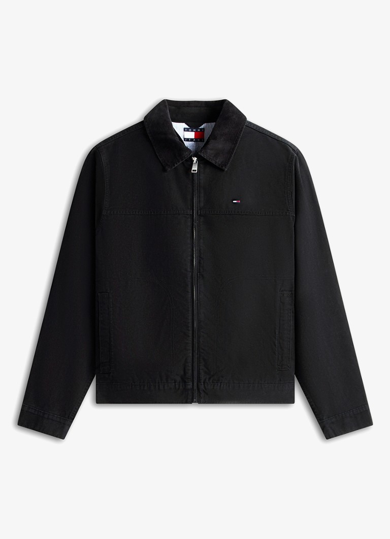 Tommy Hilfiger Heren Jack met steekzakken en logoborduring in de kleur Zwart
