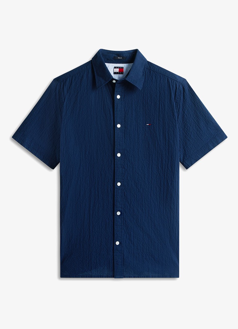 Tommy Hilfiger Heren Regular fit overhemd in katoenblend in de kleur Dark Night Navy-C1G