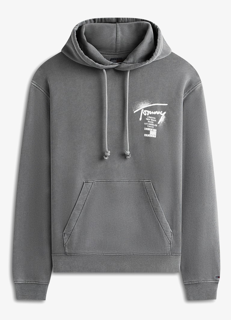 Tommy Hilfiger Heren Hoodie met logo- en backprint in de kleur Donkergrijs
