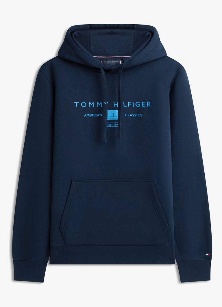 Tommy Hilfiger Heren Hoodie met logo in de kleur Donkerblauw