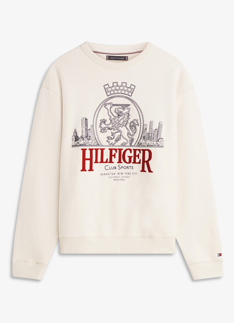 Tommy Hilfiger Heren Sweater met logo in de kleur Gebroken wit