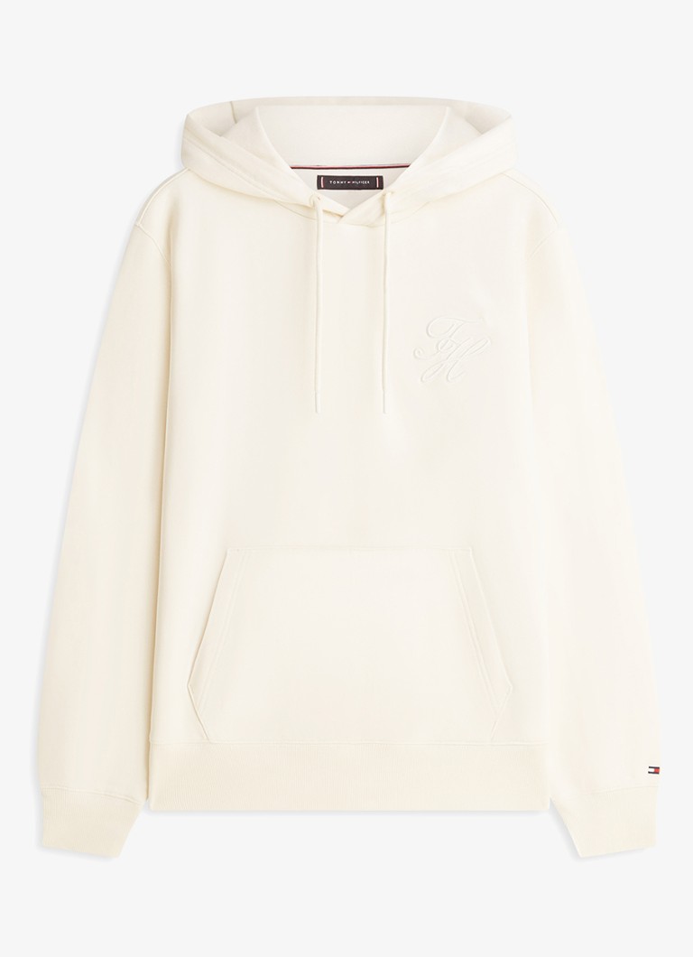 Tommy Hilfiger Heren Hoodie met logoborduring in de kleur Gebroken wit