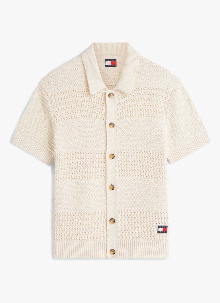 Tommy Hilfiger Heren Grofgebreid vest met logoborduring in de kleur Creme