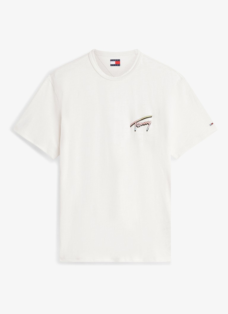 Tommy Hilfiger Heren T-shirt met logo- en backprint in de kleur Wit