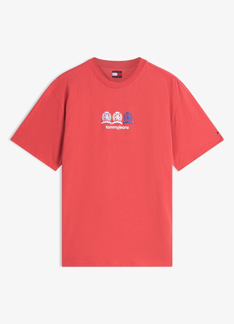 Tommy Hilfiger Heren T-shirt met logo- en backprint in de kleur Rood