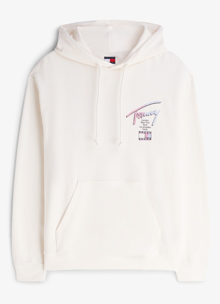 Tommy Hilfiger Heren Hoodie met logo- en backprint in de kleur Wit