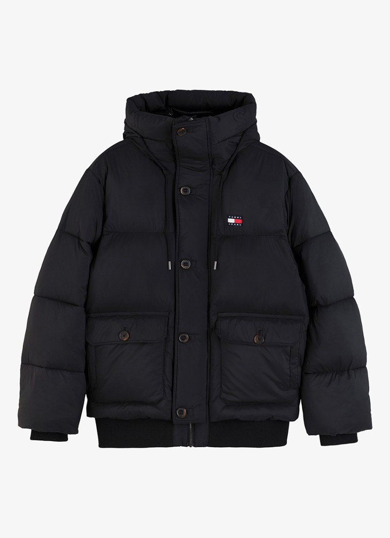 Tommy Hilfiger Heren Puffer jas met opbergbare capuchon in de kleur Zwart
