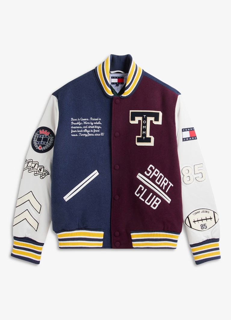 Tommy Hilfiger Heren Varsity baseball jack in wolblend met logo in de kleur Blauw
