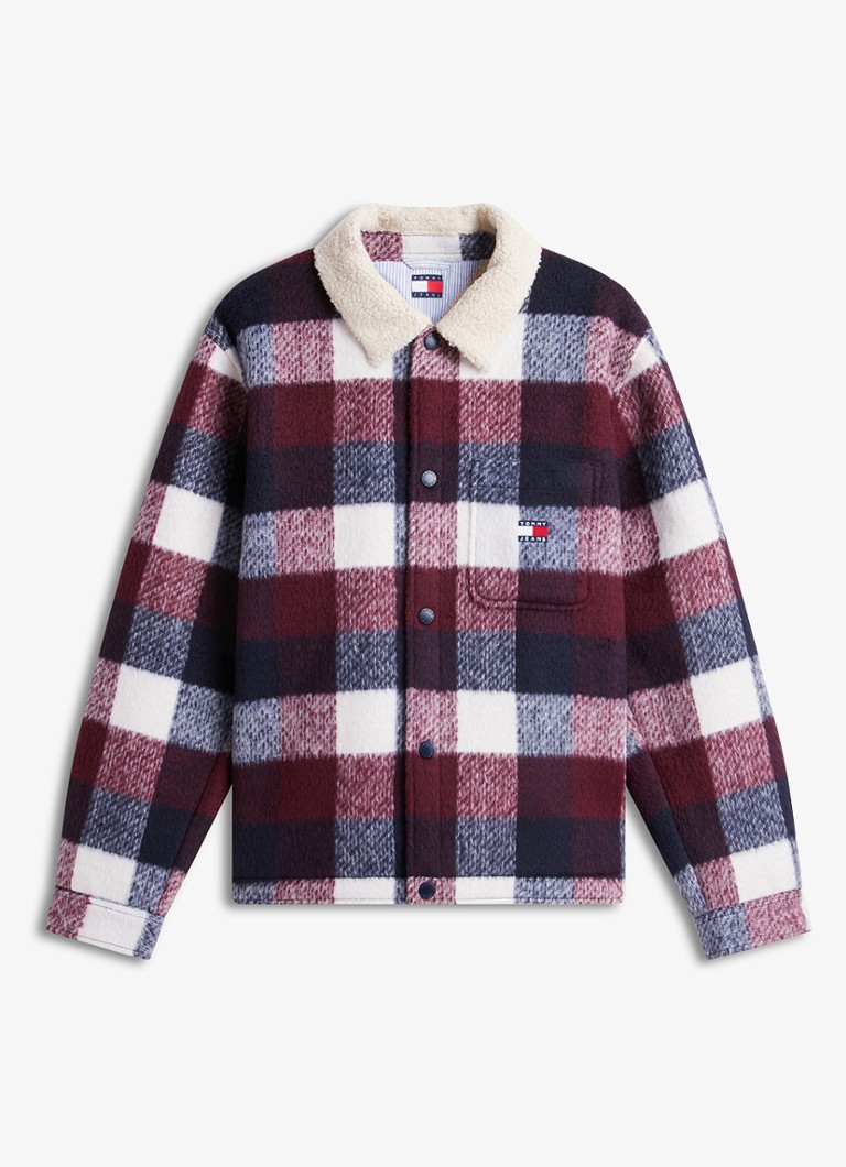 Tommy Hilfiger Heren Oversized overshirt met teddy voering en ruitdessin in de kleur Donkerblauw