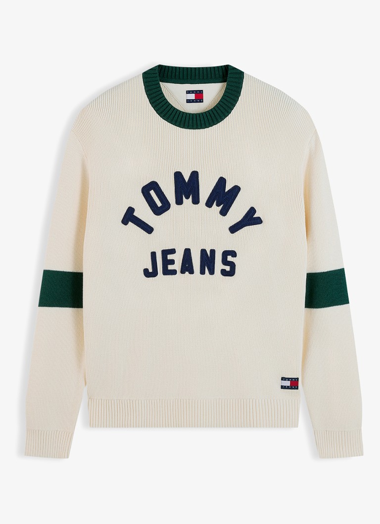 Tommy Hilfiger Heren Sweater met logoprint in de kleur Creme