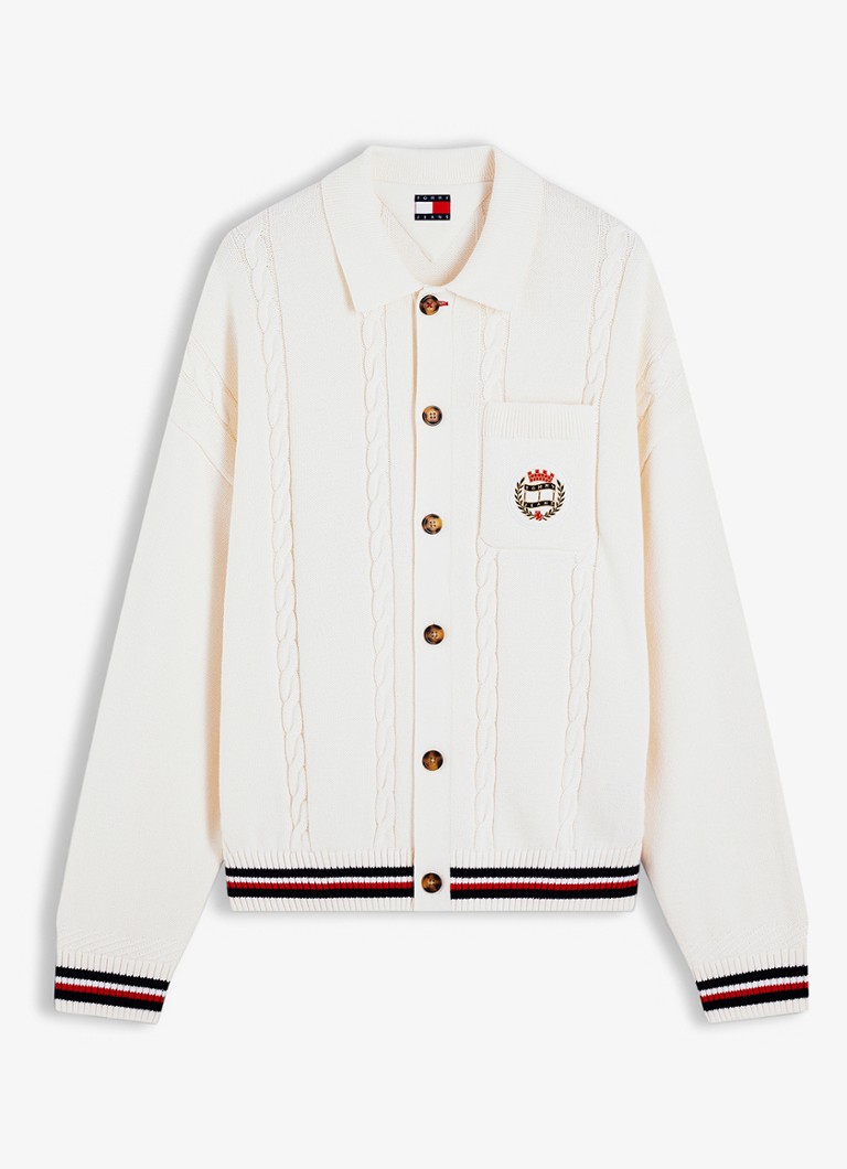 Tommy Hilfiger Heren Kabelgebreid vest met borstzak in de kleur Gebroken wit