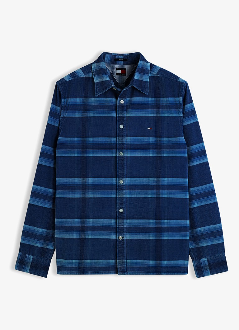 Tommy Hilfiger Heren Regular fit overhemd van corduroy met ruitdessin in de kleur Donkerblauw