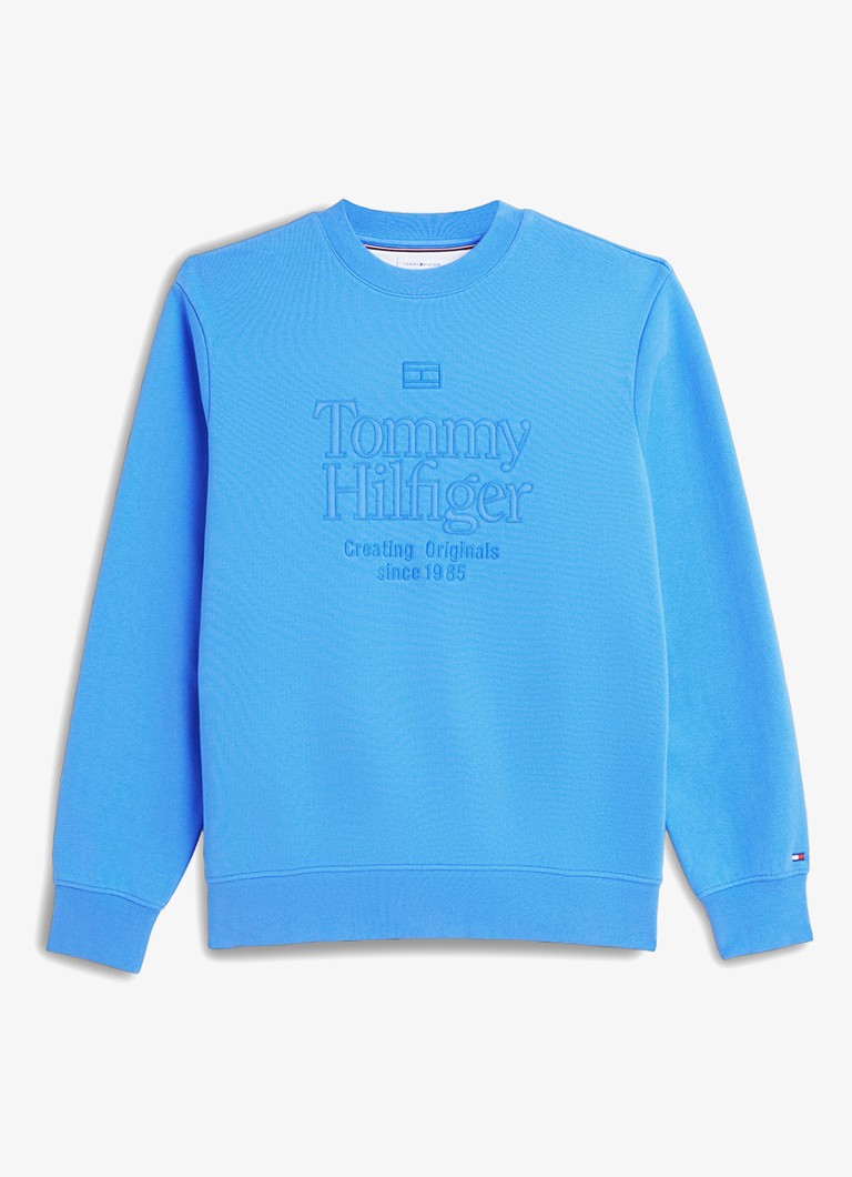 Tommy Hilfiger Heren Sweater met logo in de kleur Middenblauw