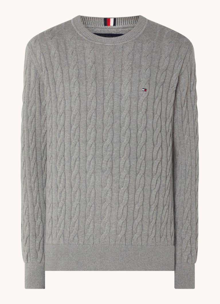 Tommy Hilfiger Heren Flag Embroidery Cable Knit Jumper in de kleur Grijs