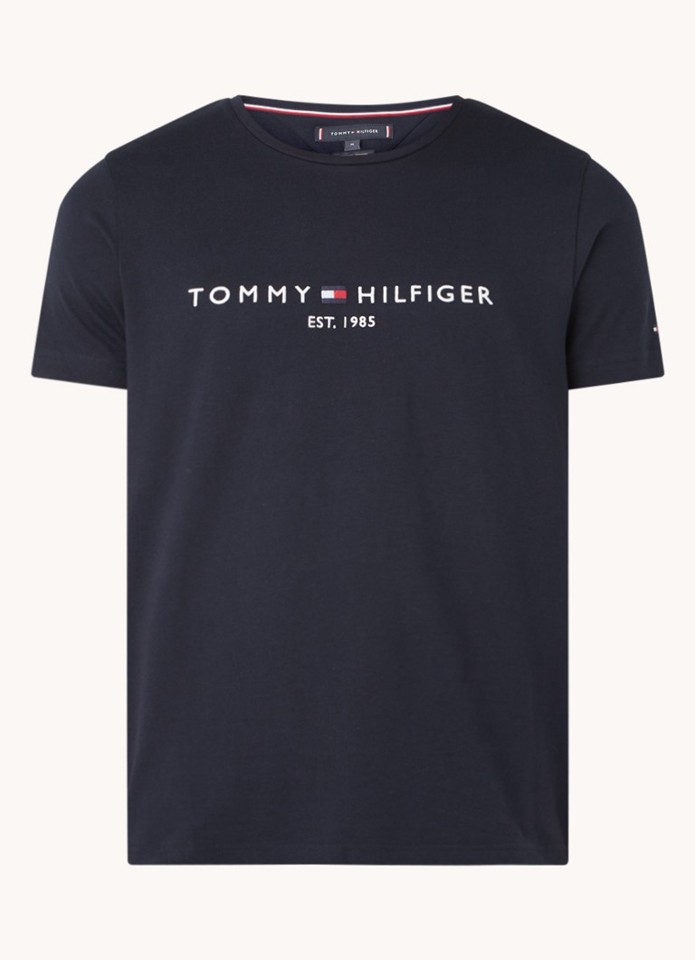 Tommy Hilfiger Heren T-shirt met logoborduring en ronde hals in de kleur Donkerblauw
