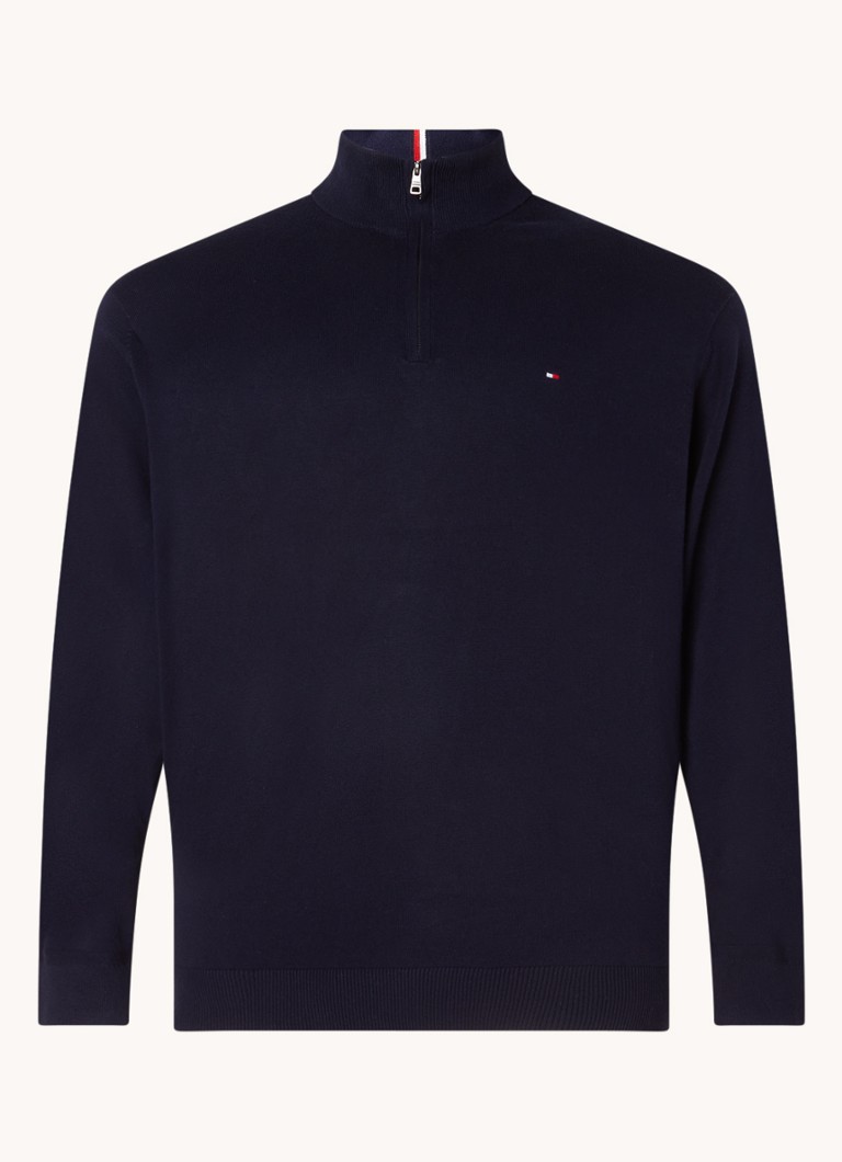 Tommy Hilfiger Heren Fijngebreide sweater met halve rits in kasjmierblend in de kleur Lichtblauw