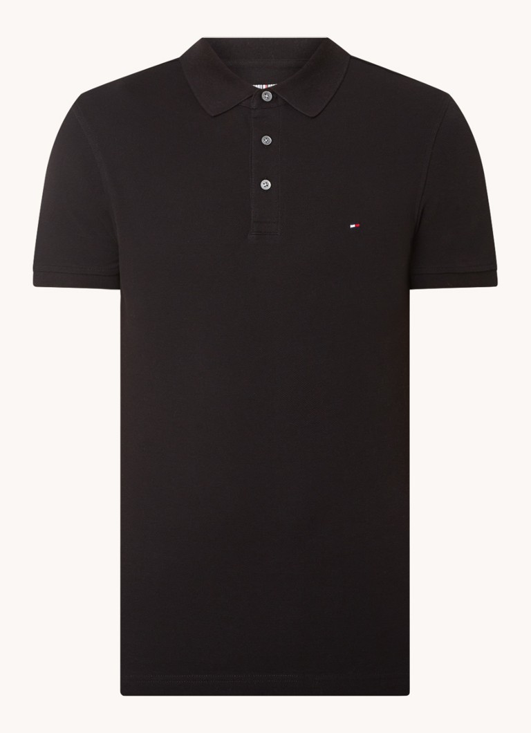 Tommy Hilfiger Heren 1985 slim fit polo met logoborduring in de kleur Black / zwart