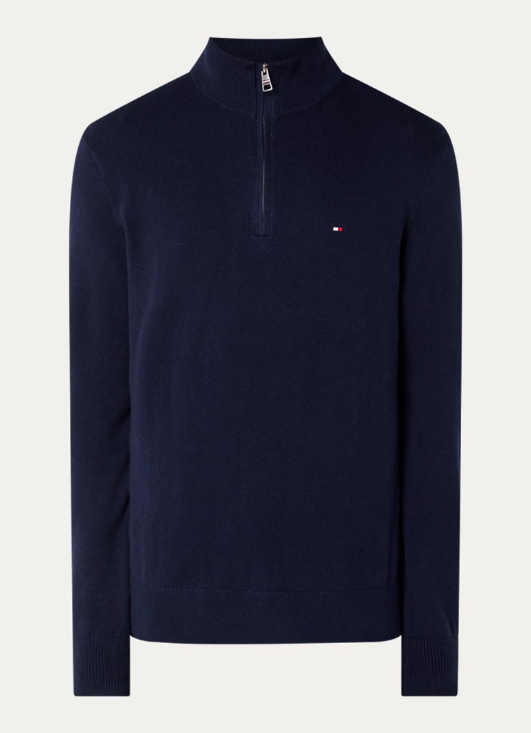 Tommy Hilfiger Heren Fijngebreide trui in kasjmierblend met logoborduring in de kleur Donkerblauw