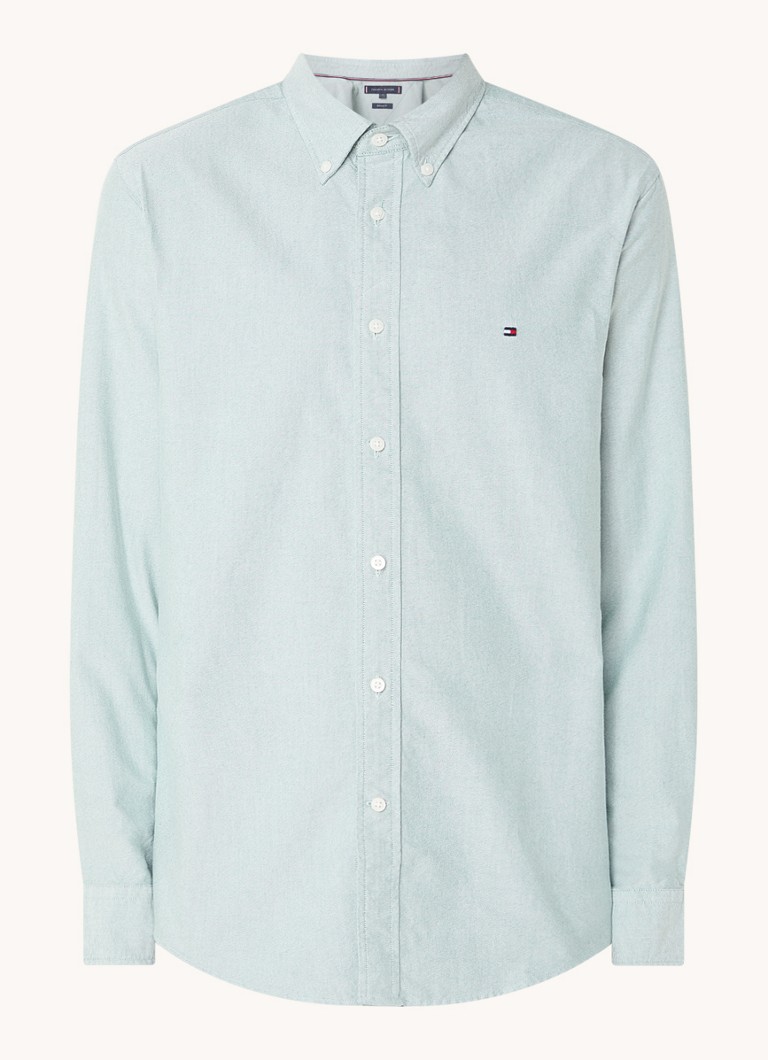 Tommy Hilfiger Heren Oxford regular fit overhemd met logo in de kleur Lichtgroen