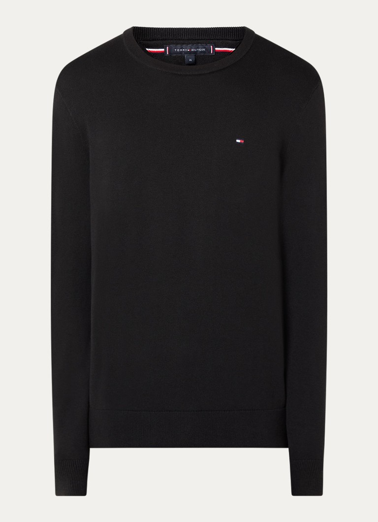 Tommy Hilfiger Heren Essential fijngebreide pullover met logo in de kleur Zwart