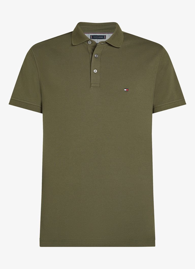 Tommy Hilfiger Heren 1985 slim fit polo met logoborduring in de kleur Army green / groen