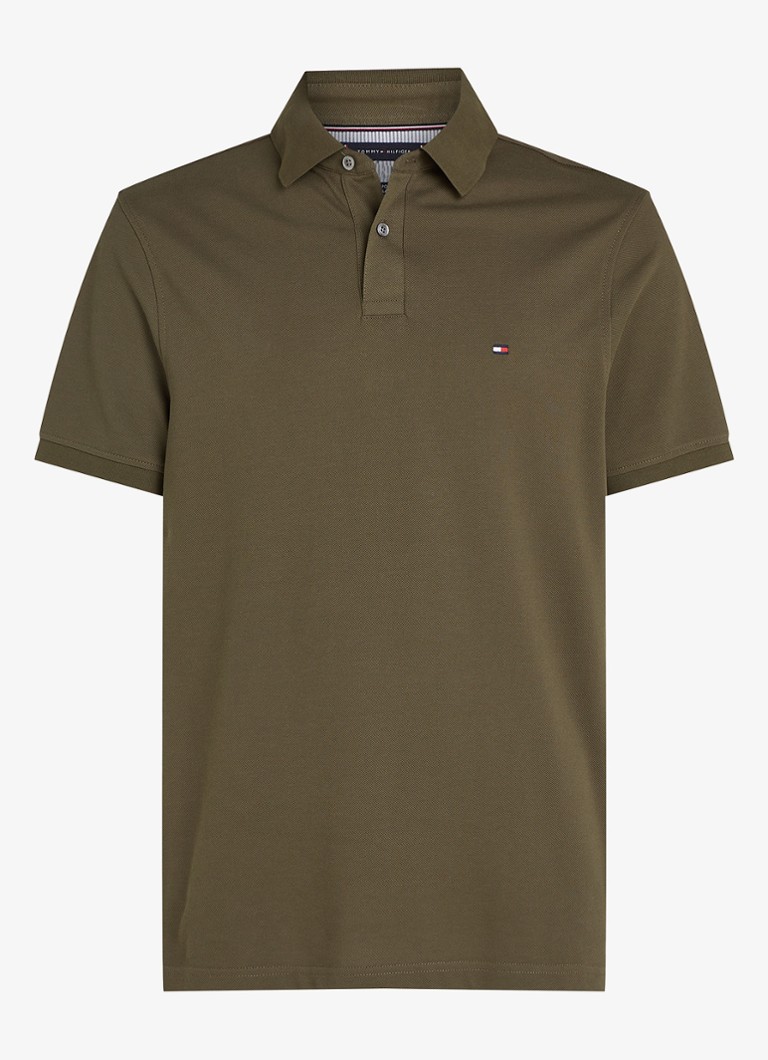 Tommy Hilfiger Heren Core regular fit polo van piqué katoen met logoborduring in de kleur Army green / groen
