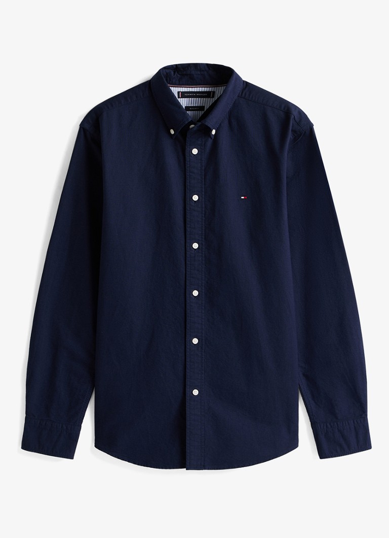Tommy Hilfiger Heren Oxford regular fit overhemd met logo in de kleur Donkerblauw