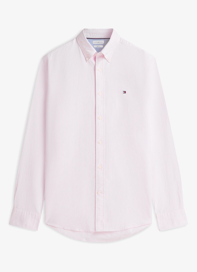 Tommy Hilfiger Heren Oxford regular fit overhemd met streepprint in de kleur Lichtroze