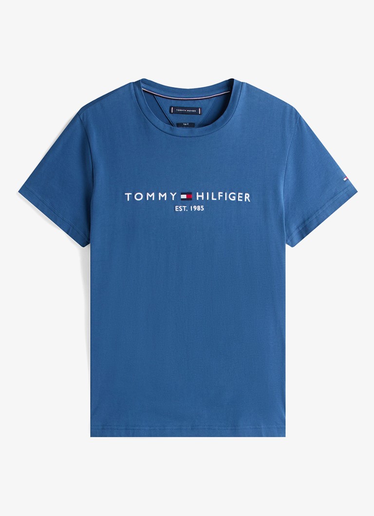 Tommy Hilfiger Heren T-shirt met logoborduring in de kleur Aegean sea / blauw