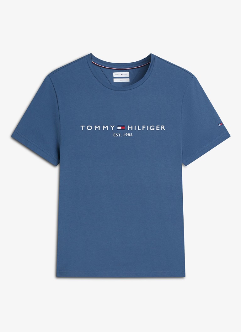 Tommy Hilfiger Heren T-shirt met logoborduring in de kleur Aegean sea / blauw