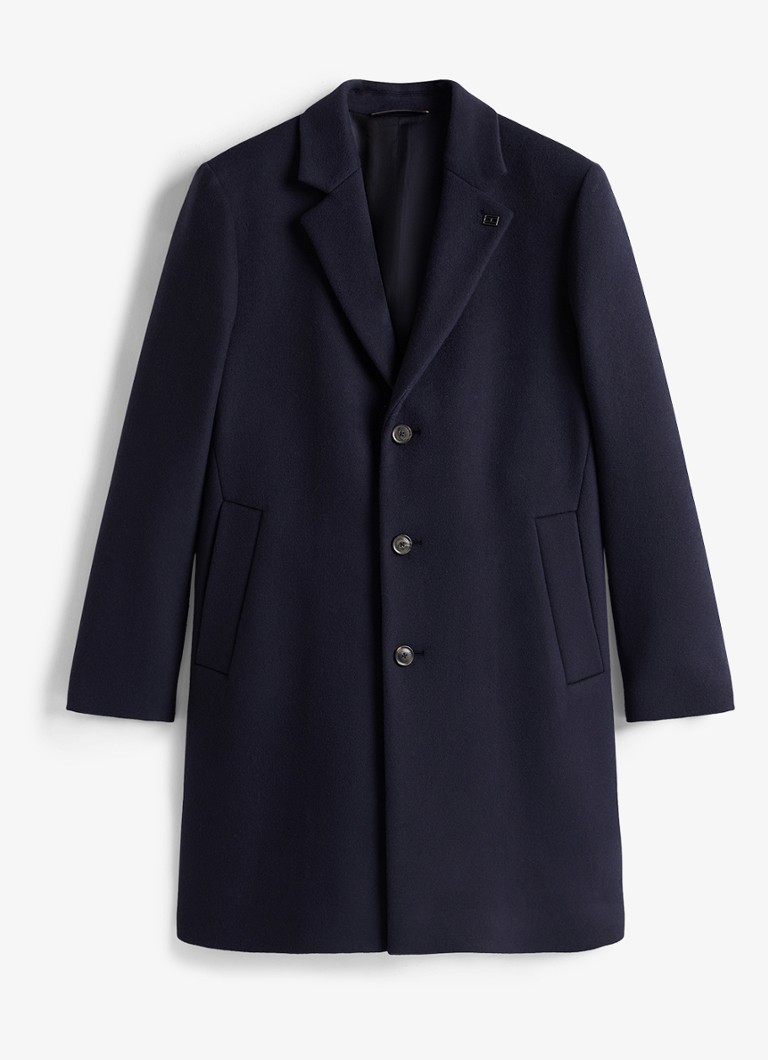 Tommy Hilfiger Heren Mantel in wolblend met steekzakken in de kleur Blauw