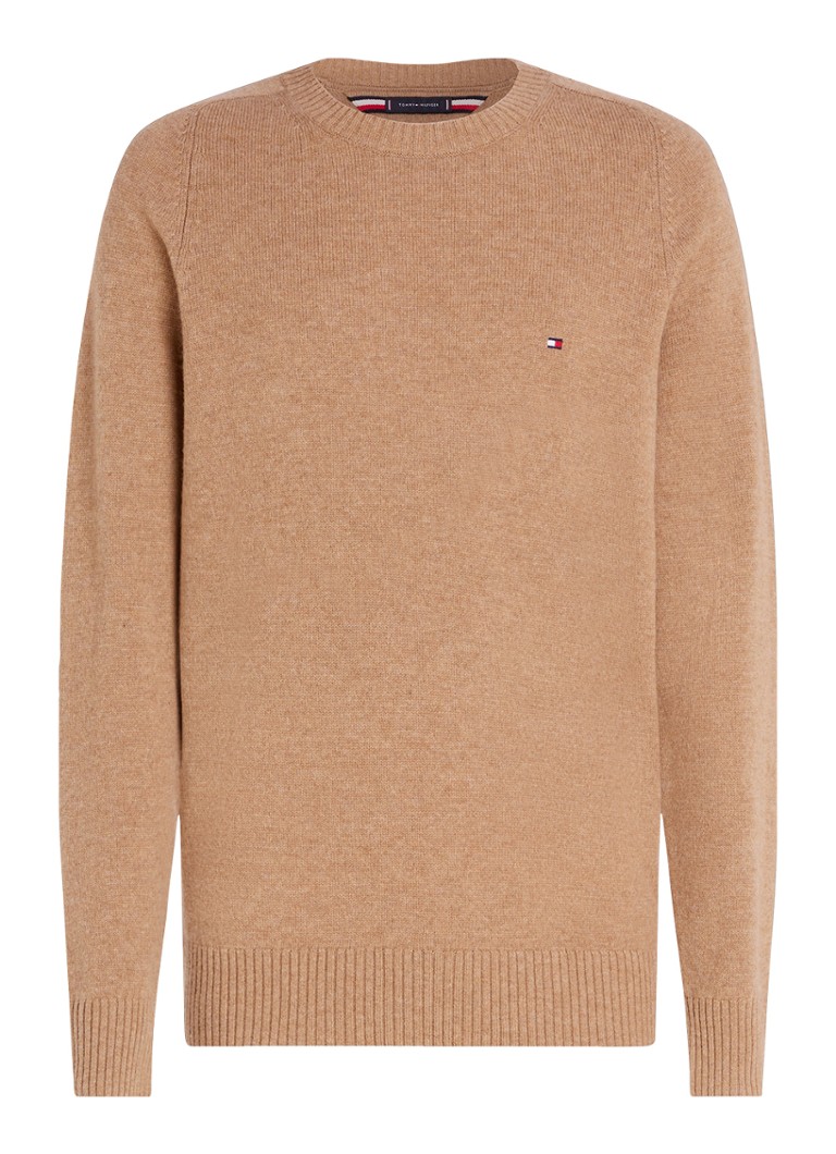 Tommy Hilfiger Heren Fijngebreide pullover van lamswol in de kleur Camel
