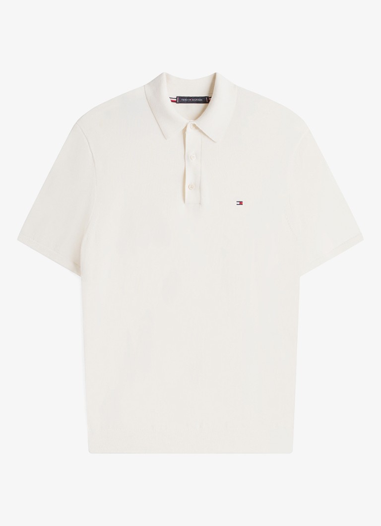 Tommy Hilfiger Heren Regular fit polo met logoborduring in de kleur Gebroken wit