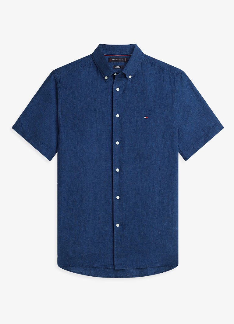 Tommy Hilfiger Heren Regular fit overhemd van linnen in de kleur Donkerblauw