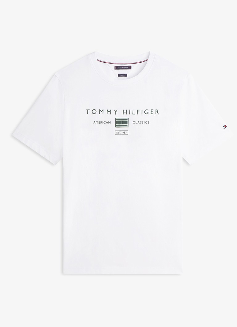Tommy Hilfiger Heren T-shirt met logoprint in de kleur Wit